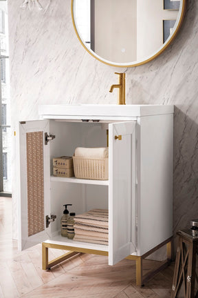 24" Chianti Single Sink Bathroom Vanity, Glossy White, Radiant Gold w/ Countertop