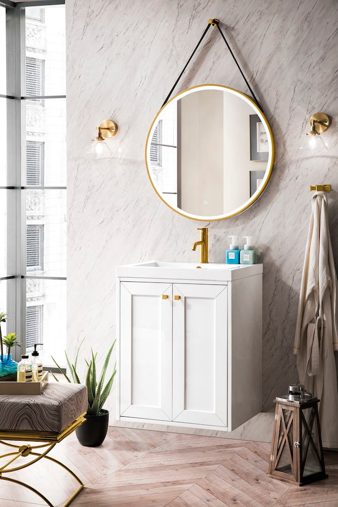 24" Chianti Single Sink Bathroom Vanity, Glossy White w/ Countertop