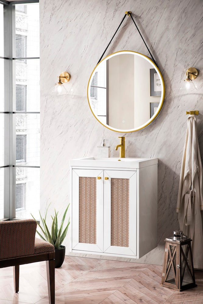 24" Chianti Single Sink Bathroom Vanity, Glossy White w/ Countertop