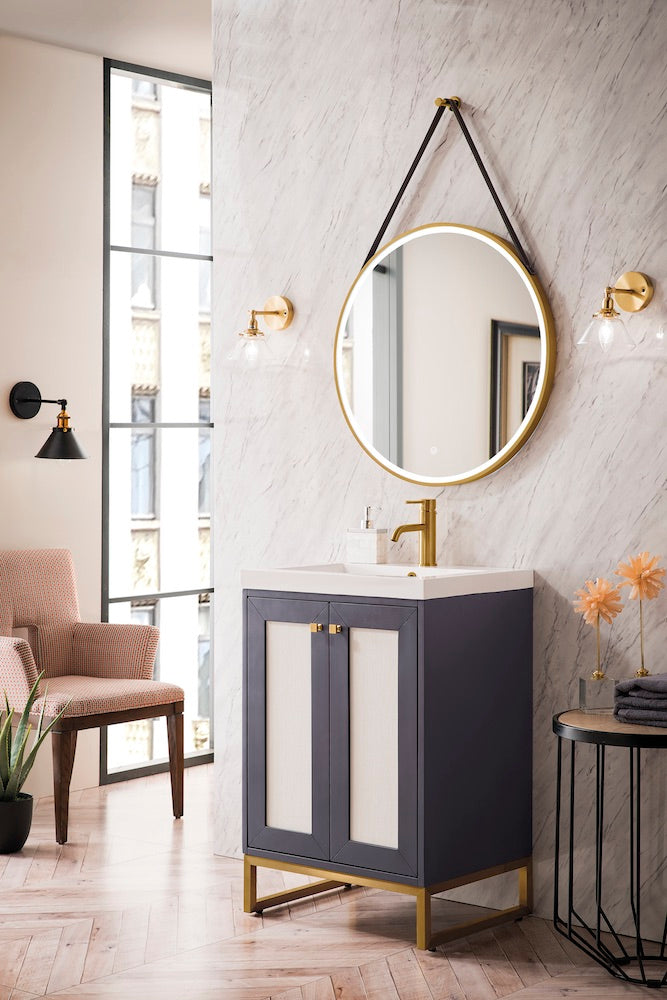 24" Chianti Single Sink Bathroom Vanity, Mineral Grey, Radiant Gold w/ Countertop