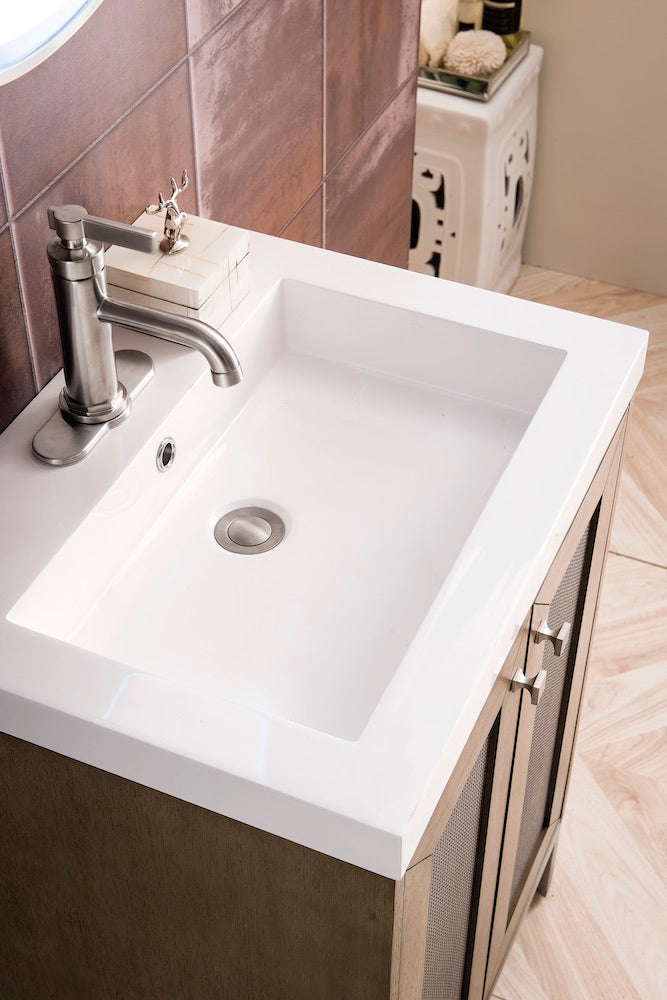 24" Chianti Single Sink Bathroom Vanity, Whitewashed Walnut, Brushed Nickel w/ Countertop