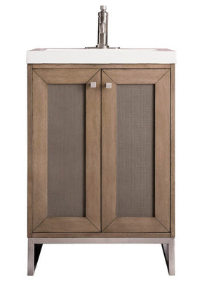 24" Chianti Single Sink Bathroom Vanity, Whitewashed Walnut, Brushed Nickel w/ Countertop