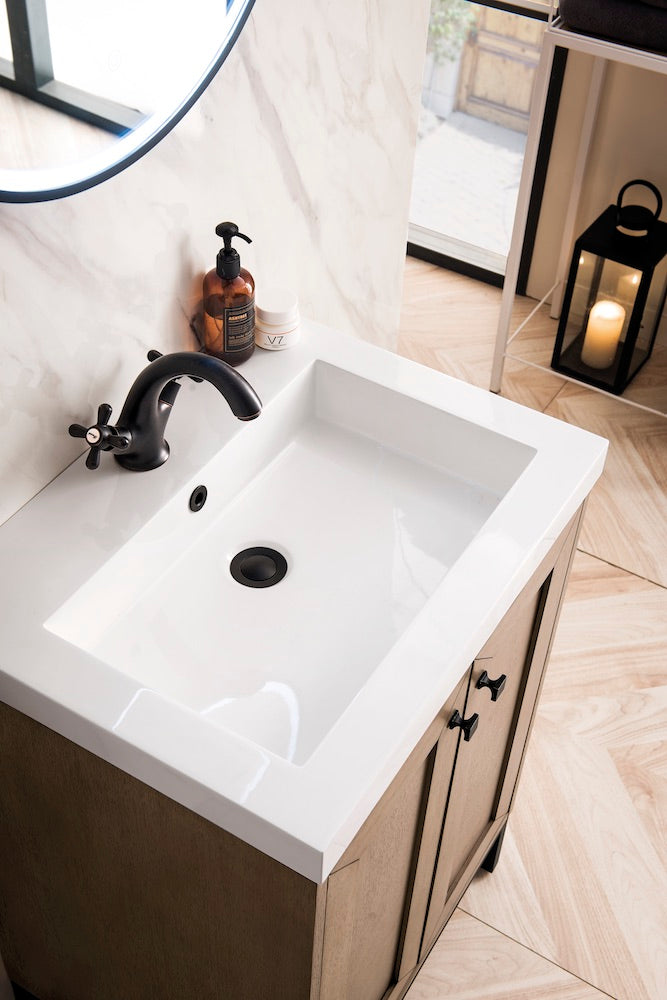 24" Chianti Single Sink Bathroom Vanity, Whitewashed Walnut, Matte Black w/ Countertop