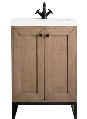 24" Chianti Single Sink Bathroom Vanity, Whitewashed Walnut, Matte Black w/ Countertop