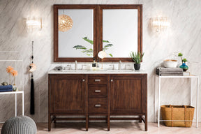 60" Addison Double Sink Bathroom Vanity, Mid Century Acacia