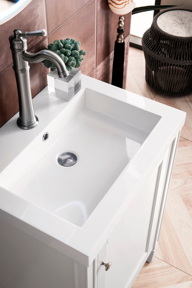 24" Britannia Single Bathroom Vanity, Glossy White w/ Countertop